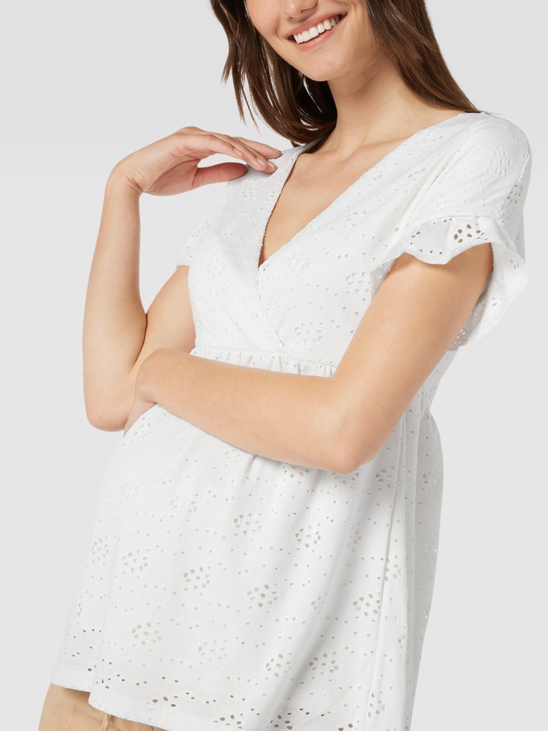 Umstands-Bluse mit floralen Lochstickereien in weiß