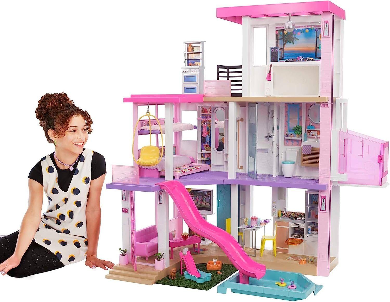Barbie Puppenhaus Dream House 3 stöckig, (Mehrteiliges Set, Puppenhäuser, Film, 75-tlg., Puppenhaus, Barbiehaus, Puppenvilla), Puppenhaus, Barbie, XXL groß, the Movie, ab 3 Jahren, Puppenstube