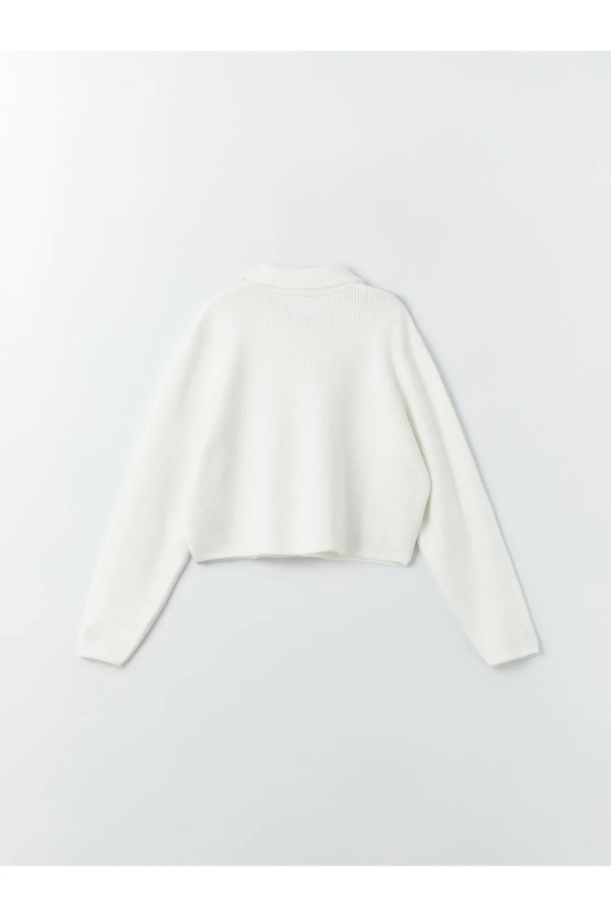 LC Waikiki  Einfarbiger, langärmliger Damen-Strick-Cardigan mit Polo-Ausschnitt