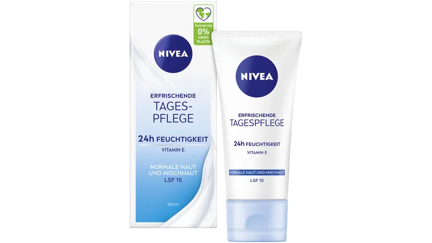 NIVEA Erfrischende Tagespflege 24h Feuchtigkeit Normale Haut und Mischhaut LSF 15 Tube 50 ml