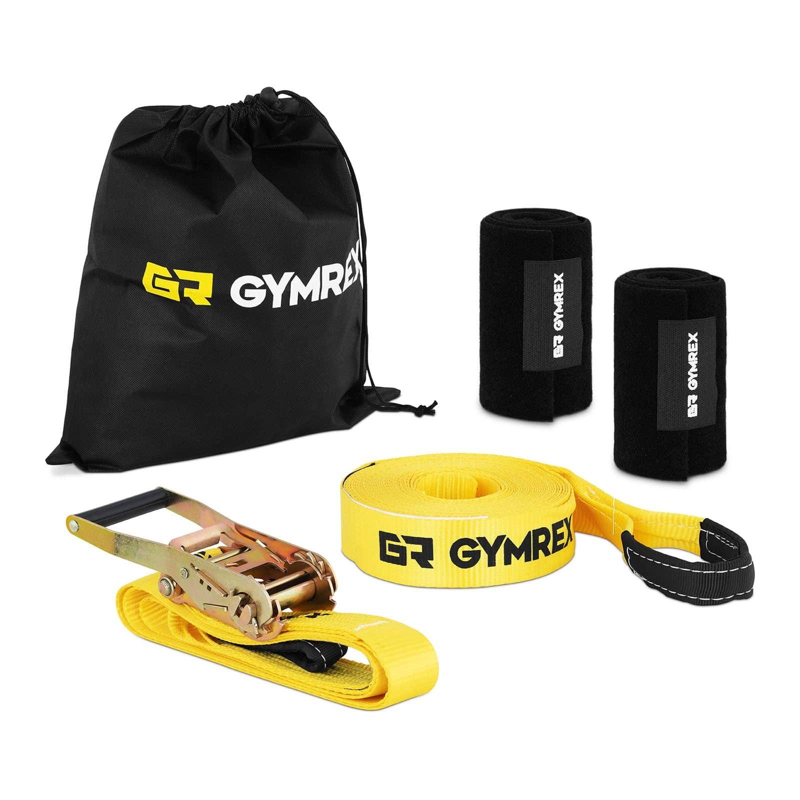 Gymrex Slackline 15m x 5cm Ratsche Anfänger 3t Baumschutz Trickline