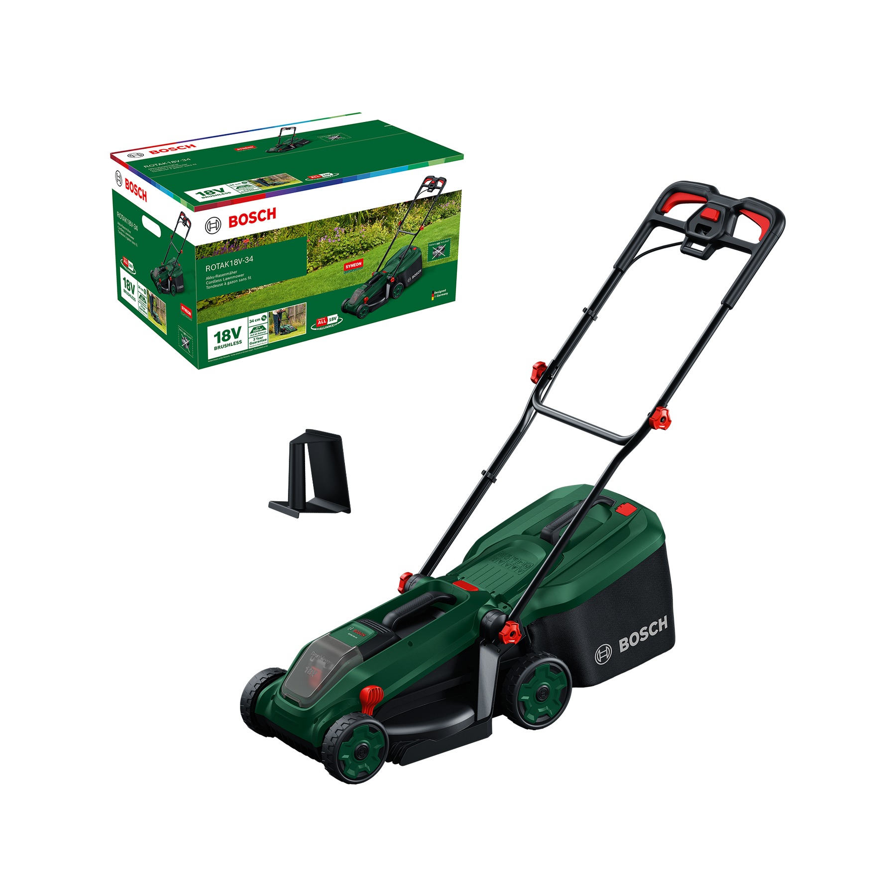Akumulátorová kosačka Bosch Green 06008B9N01 Rotak 18V-34 bez batérie a nabíjačky 1x mulčovací konektor v krabici