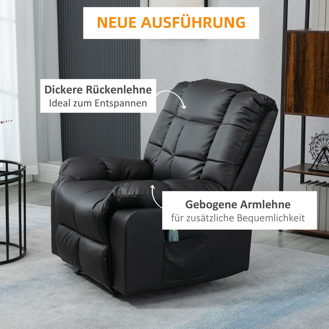 HOMCOM Massagesessel Elektrisch Fernsehsessel mit Liegefunktion 8 Massagepunkte