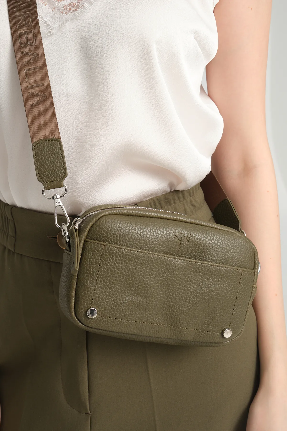 Garbalia  West Verstellbarer Kreuzgriff und Schultergurt, Mini-Khaki-Grün-Damentasche mit Magnet und Reißverschluss