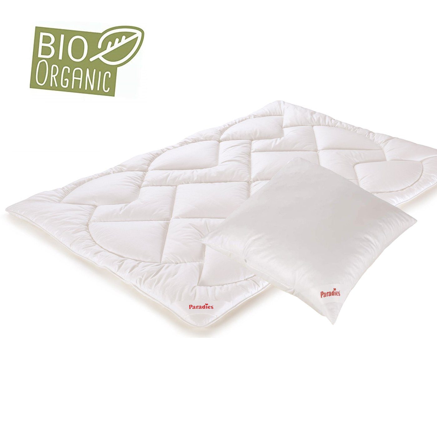 Bettdecke + Kopfkissen, Paradies Bio Bettenset Bettdecke Anela Kopfkissen Softy 135x200 80x80, Paradies, Füllung: 100% Paradies Fill Comfort, Bezug: 100% Bio- Baumwolle, Hergestellt in Deutschland, Klimaneutrale Herstellung