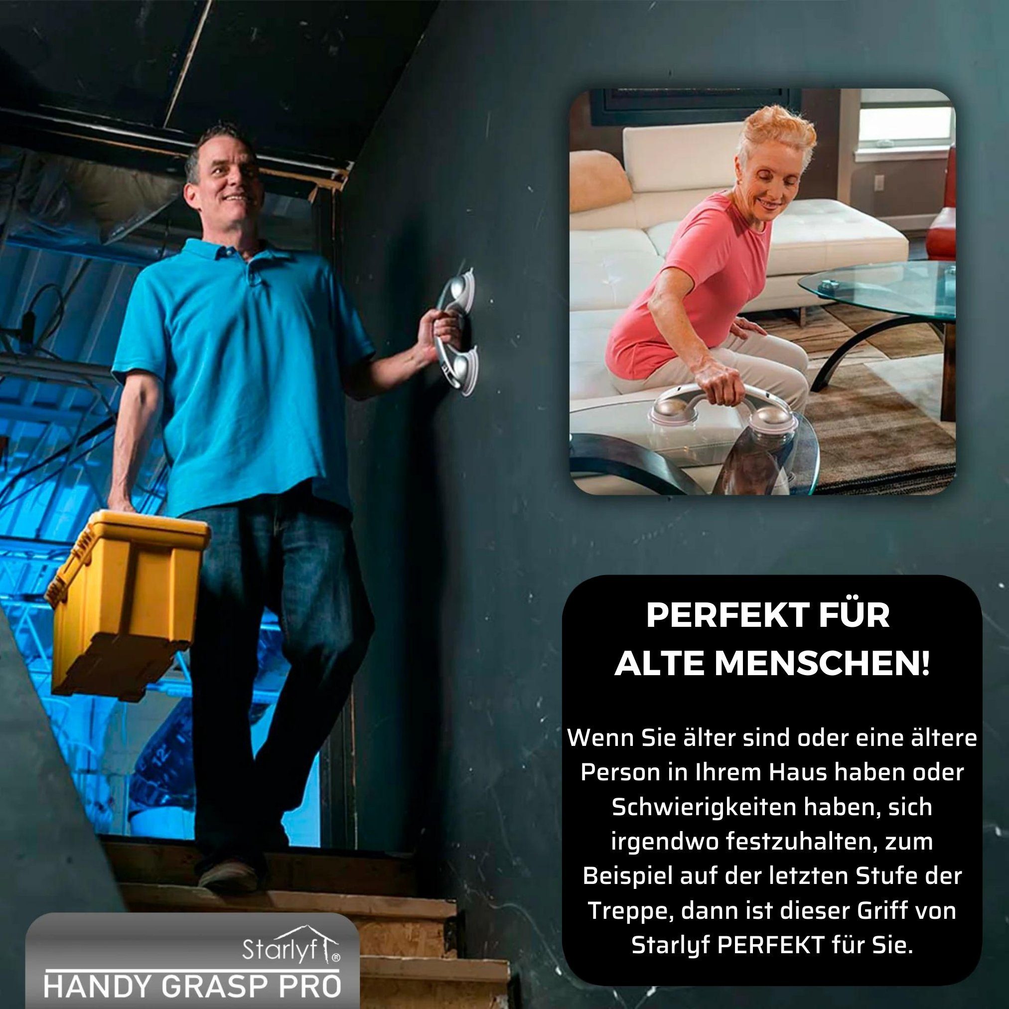Starlyf Haltegriff Handy Grasp Pro, belastbar bis 70 kg, 30 cm Badewannengriff, ideal für die Dusche, ohne Schrauben