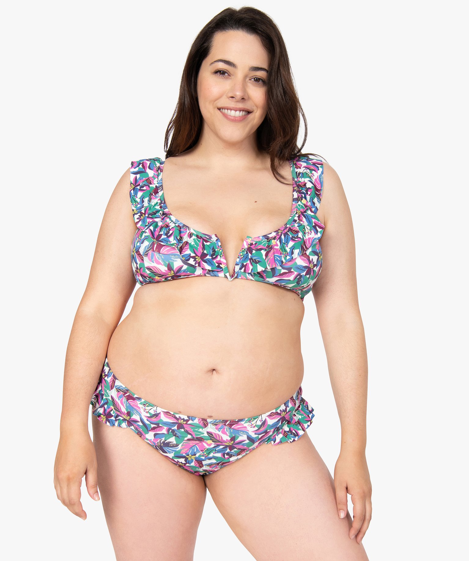 Haut de maillot de bain femme grande taille imprimé avec br... imprime | GEMO
