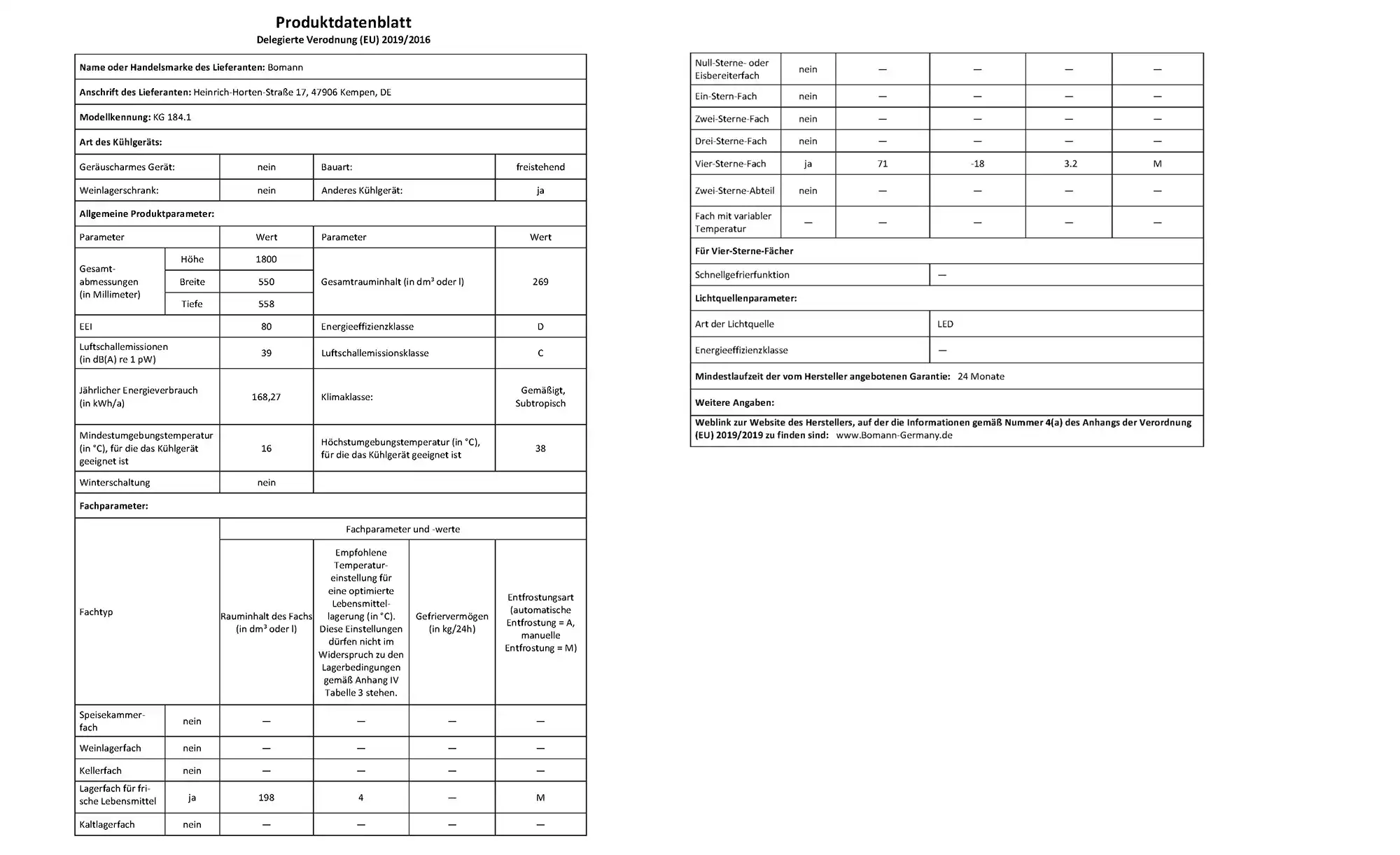 Bomann Kühl-Gefrierkombination KG 184.1 ix