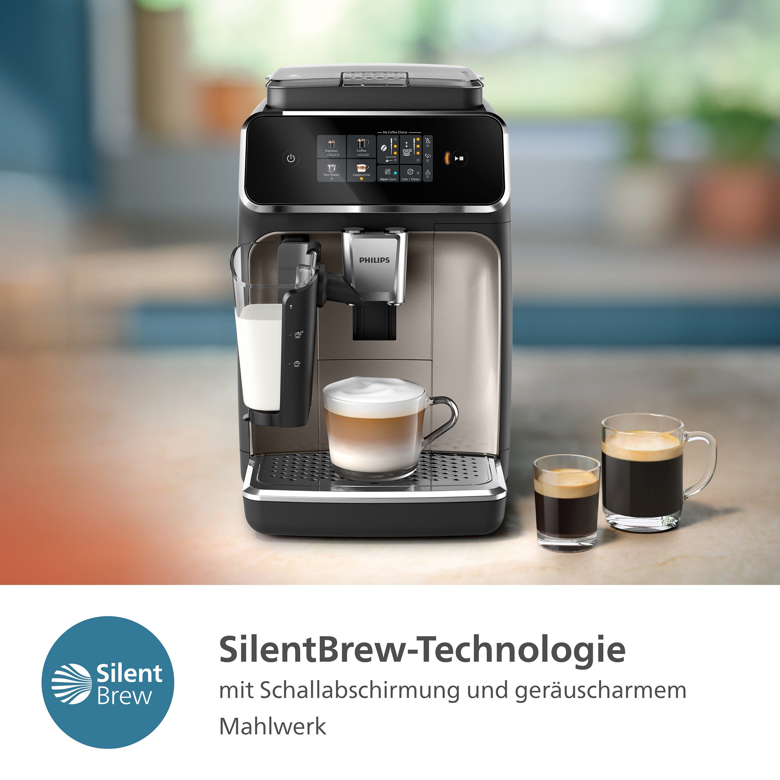 Philips Kaffeevollautomat EP2336/40 2300 Series, 4 Kaffeespezialitäten, mit LatteGo-Milchsystem, Schwarz verchromt