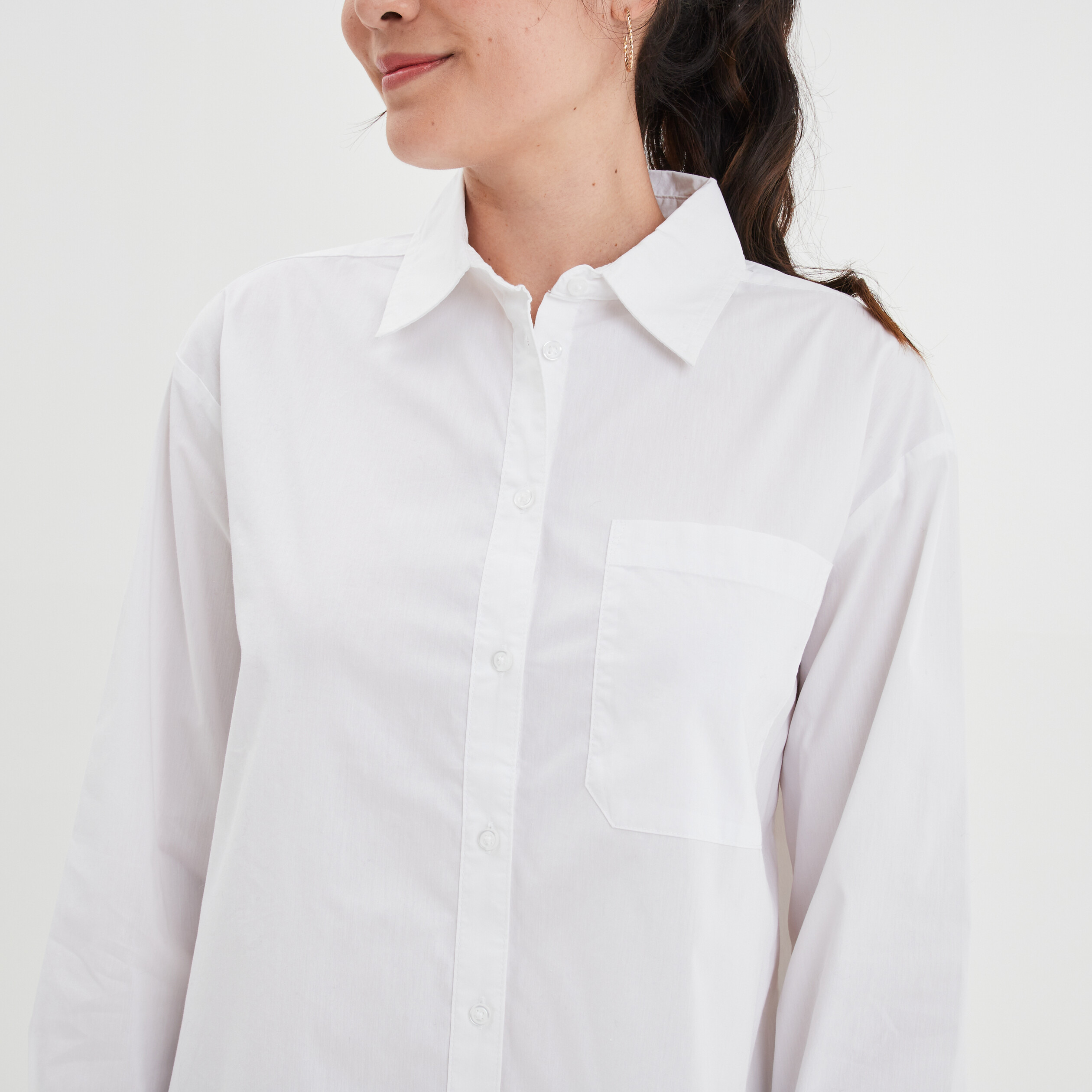 Chemise oversize manches longues blanc femme | La Halle