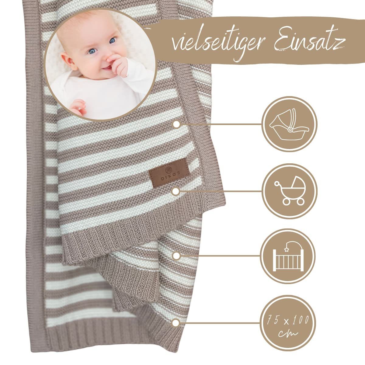 Babydecke DIKOS® Babydecke aus *100%* Bio Baumwolle Strickdecke Erstlingsdecke, DIKOS, PREMIUM Qualität atmungsaktiv, nachhaltig, plastikfrei, kuschelweich
