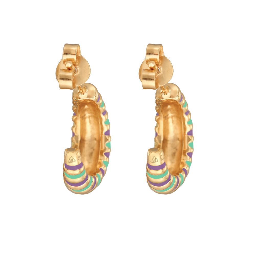 Elli Elli Boucles d'Oreilles Femmes Créoles Chunky cannelé Orange avec émail en Argent Boucles d'oreilles