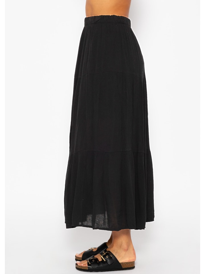 SASSYCLASSY Maxi Volantsrock in Crinkle-Optik in Schwarz günstig kaufen