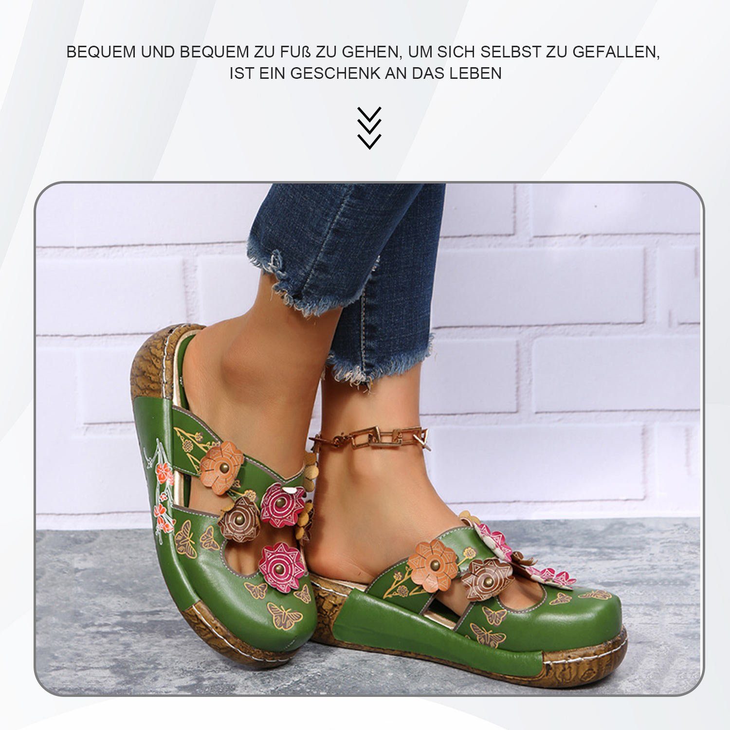 Daisred Schlappen Damen Sandalen Vintage Blume Pantoletten Hausschuhe Clog