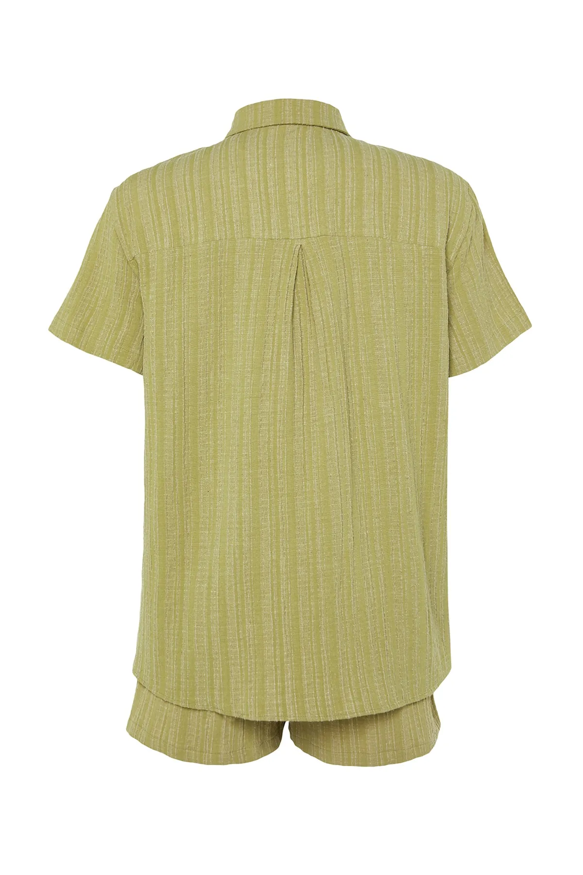 Trendyol Collection  Grünes Hemd-Shorts-Set aus gewebtem Leinengemisch TBESS23AU00054