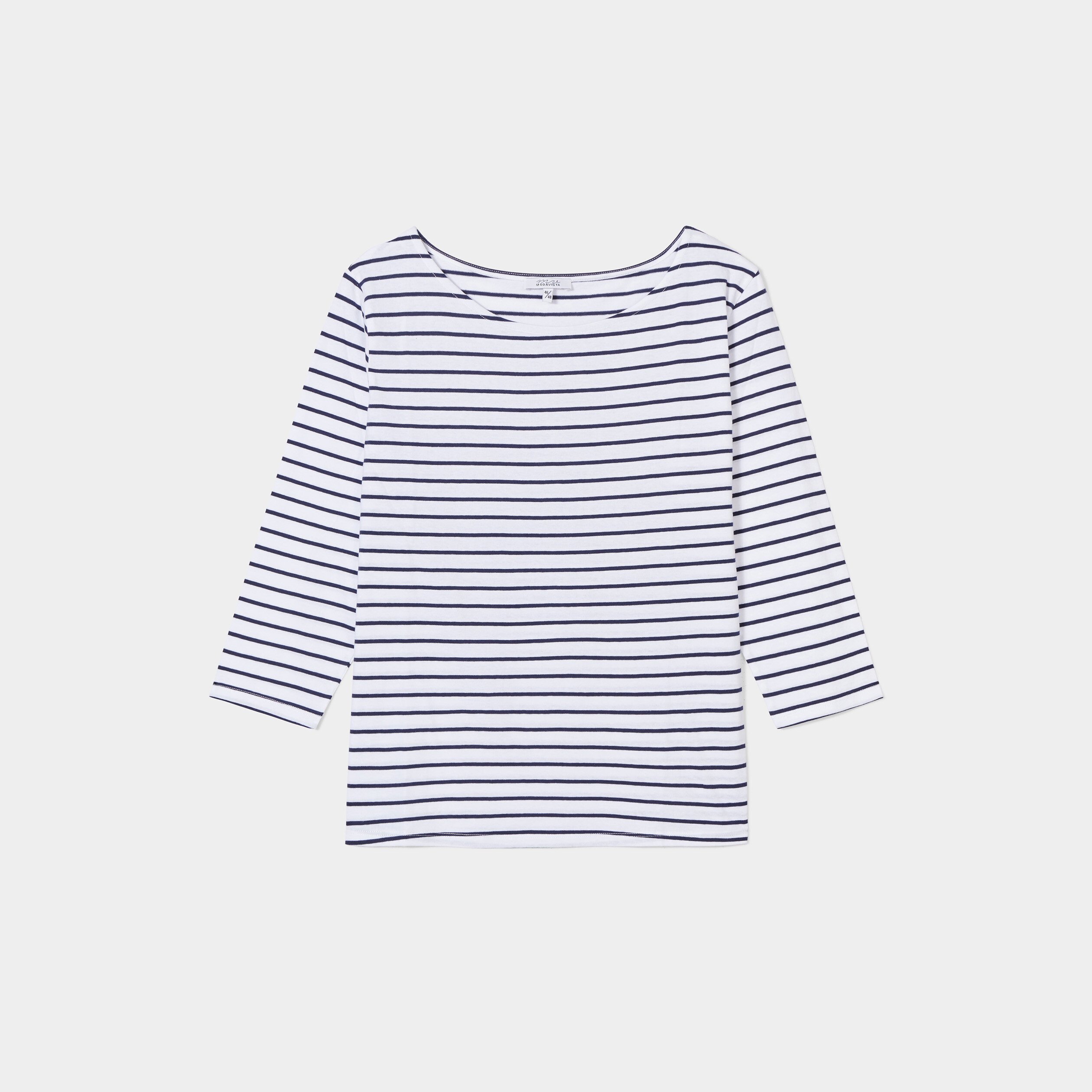 T-shirt marinière col rond manches 3 4 ivoire femme grande taille | La Halle