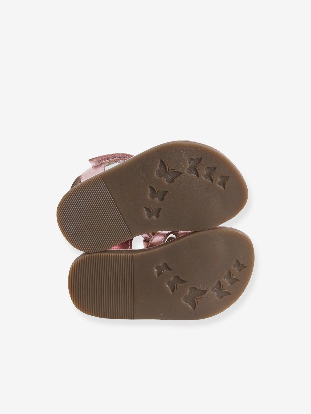 Sandales scratchées en cuir bébé fille rose
