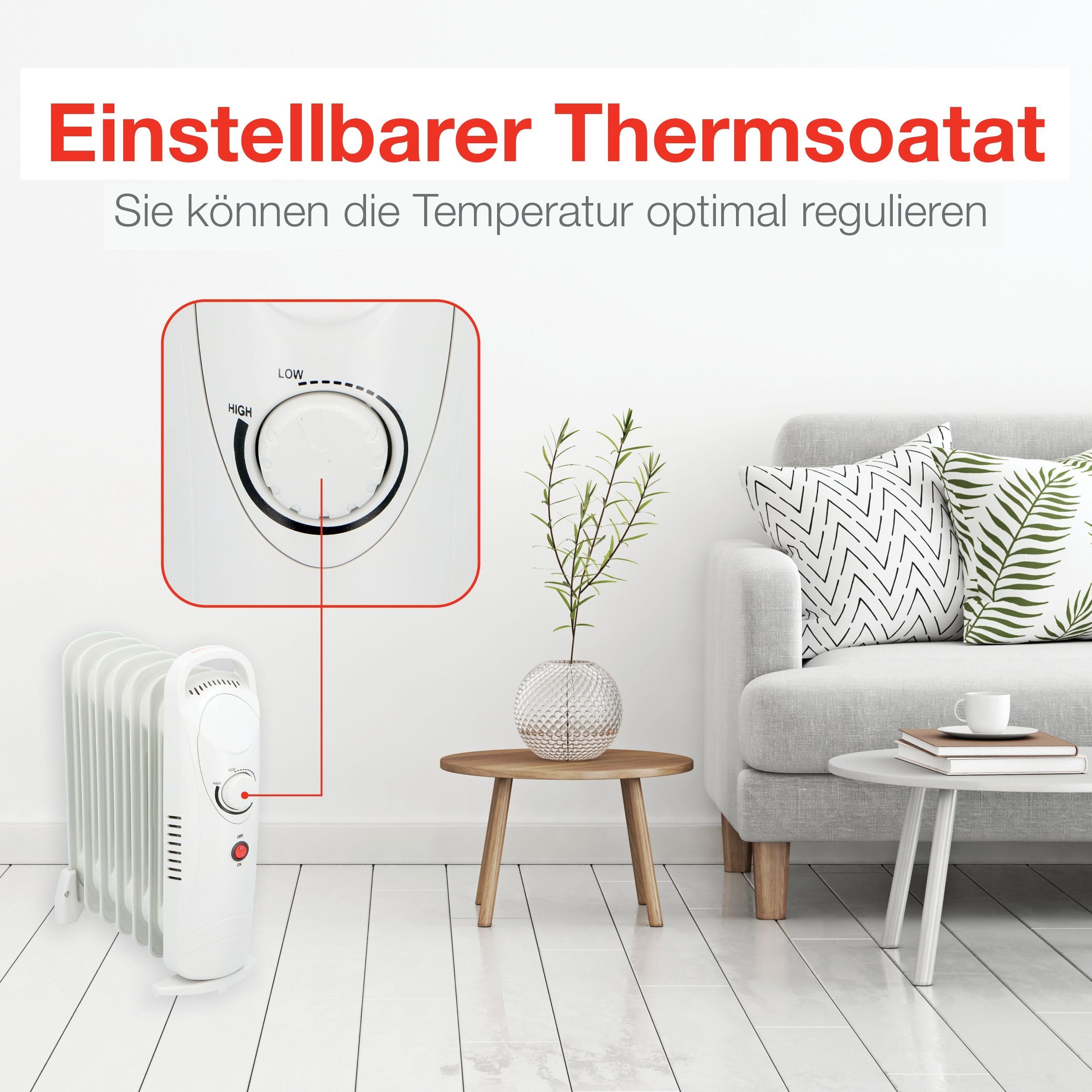 *Alpina* Ölradiator YL-B12-7A, 850 W, 7 Rippen, Thermostat, Kipp- und Überhitzungsschutz