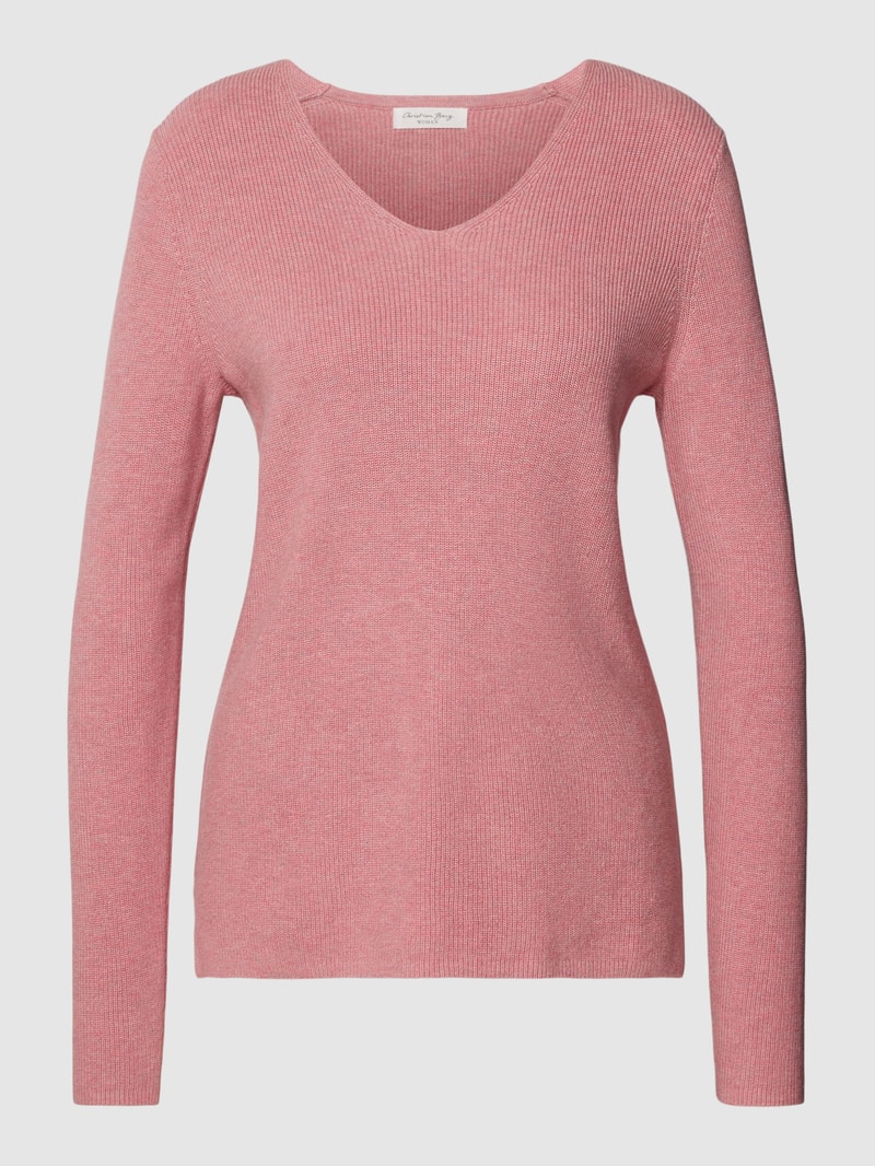 Strickpullover mit abgerundetem V-Ausschnitt in fuchsia meliert