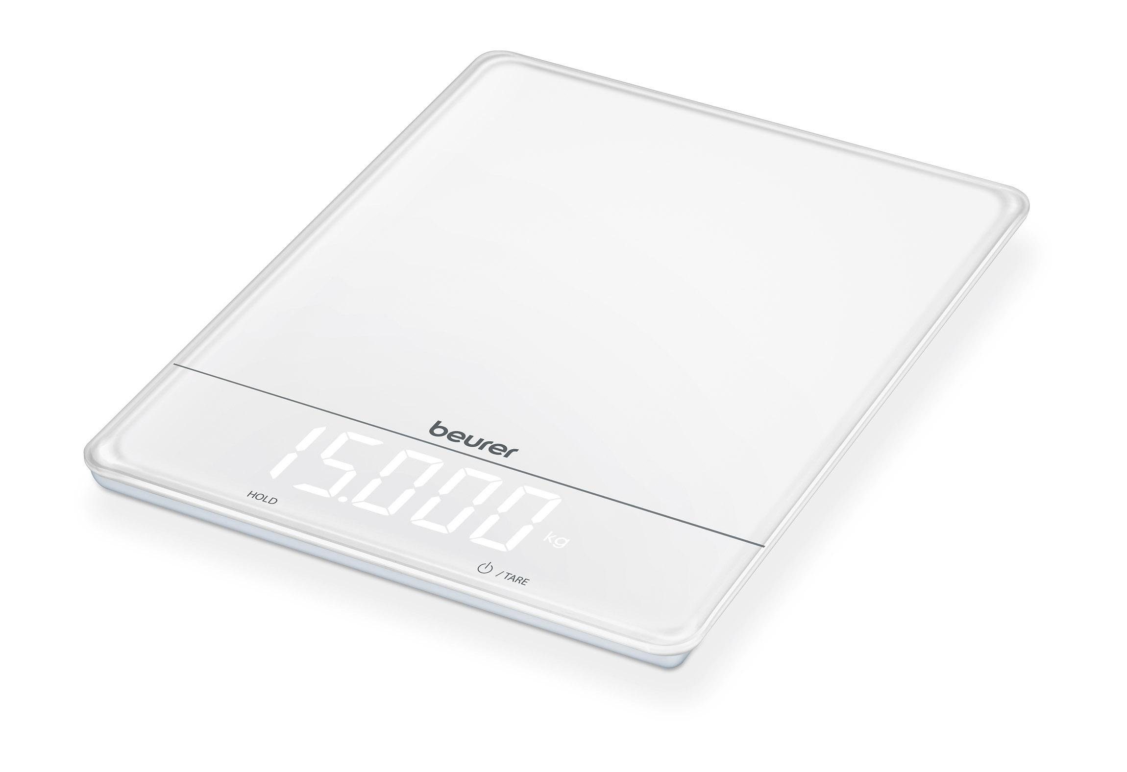 BEURER Küchenwaage KS 34 XL white, Magic-LED, Extra hohe Tragkraft, Abschaltautomatik, Hold-Funktion