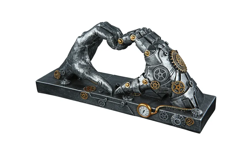 Casablanca Steampunk Poly Skulptur Hand Herzform H=16cm silberfarben