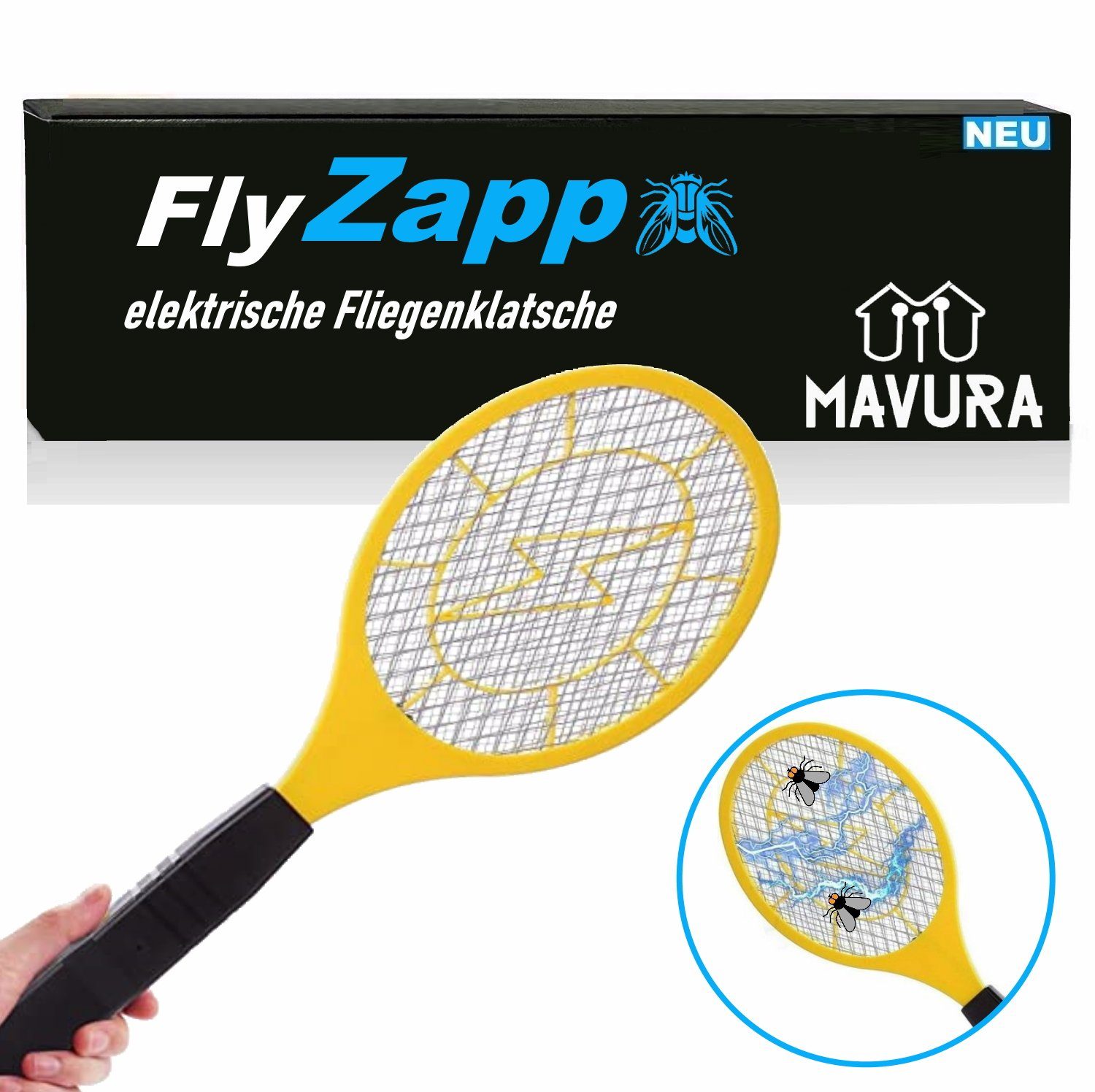 MAVURA Fliegenklatsche FlyZapp elektrische Fliegenklatsche Fliegenfalle Mückenfalle, Mücken vernichter elektrisch