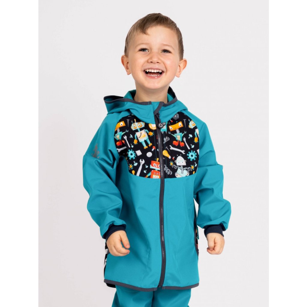 Unuo Kinder-Softshelljacke mit Fleece Roboter Smaragdgrün