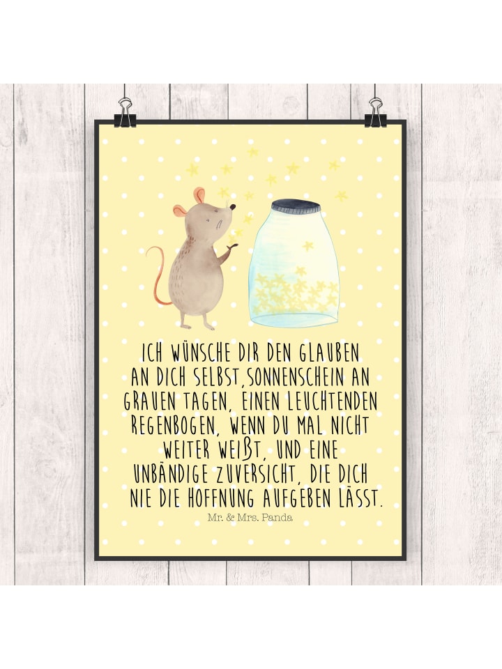 Mr. & Mrs. Panda Poster Maus Sterne mit Spruch in Gelb Pastell günstig kaufen