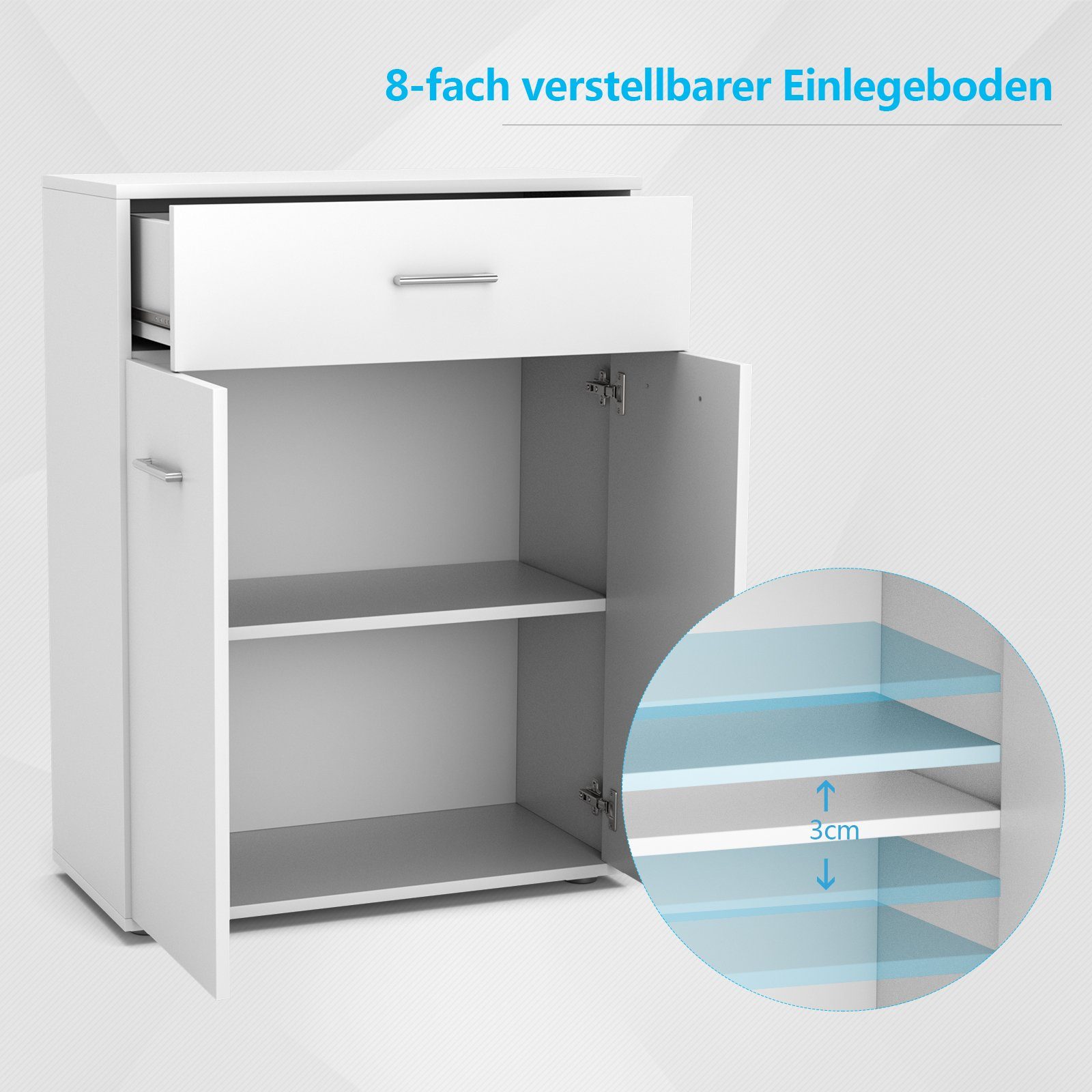 COSTWAY Badkommode, mit Schublade und Unterschrank, 60x29x82cm, weiß