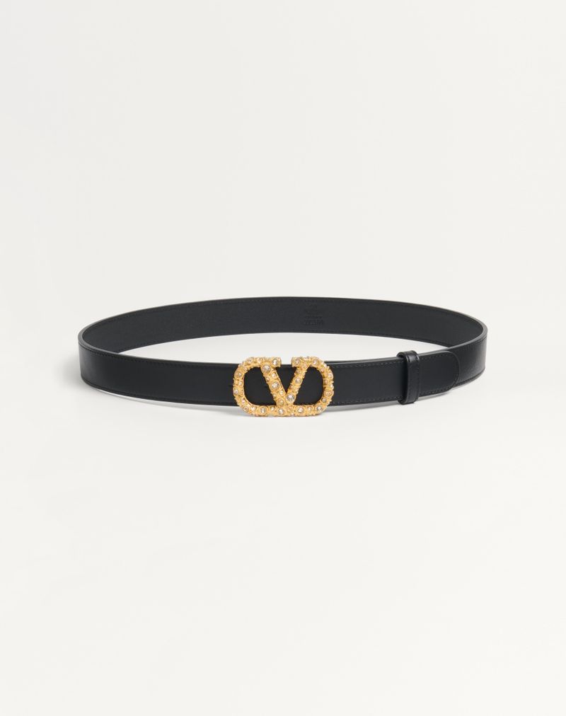 VLogo Signature Bælte i Skinnende Kalveskind med Krystaller 30 mm
