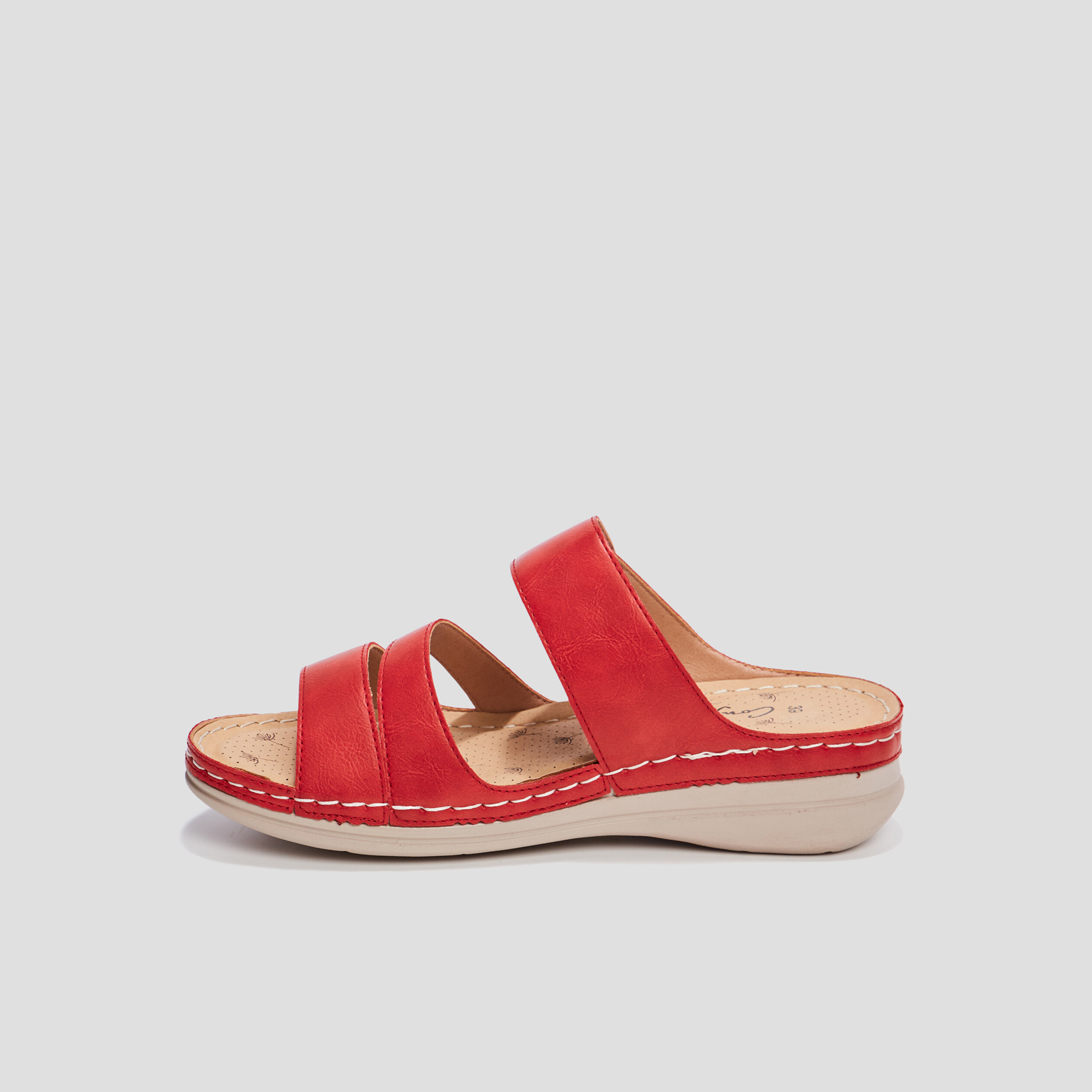 Mules compensées pied large rouge femme | La Halle