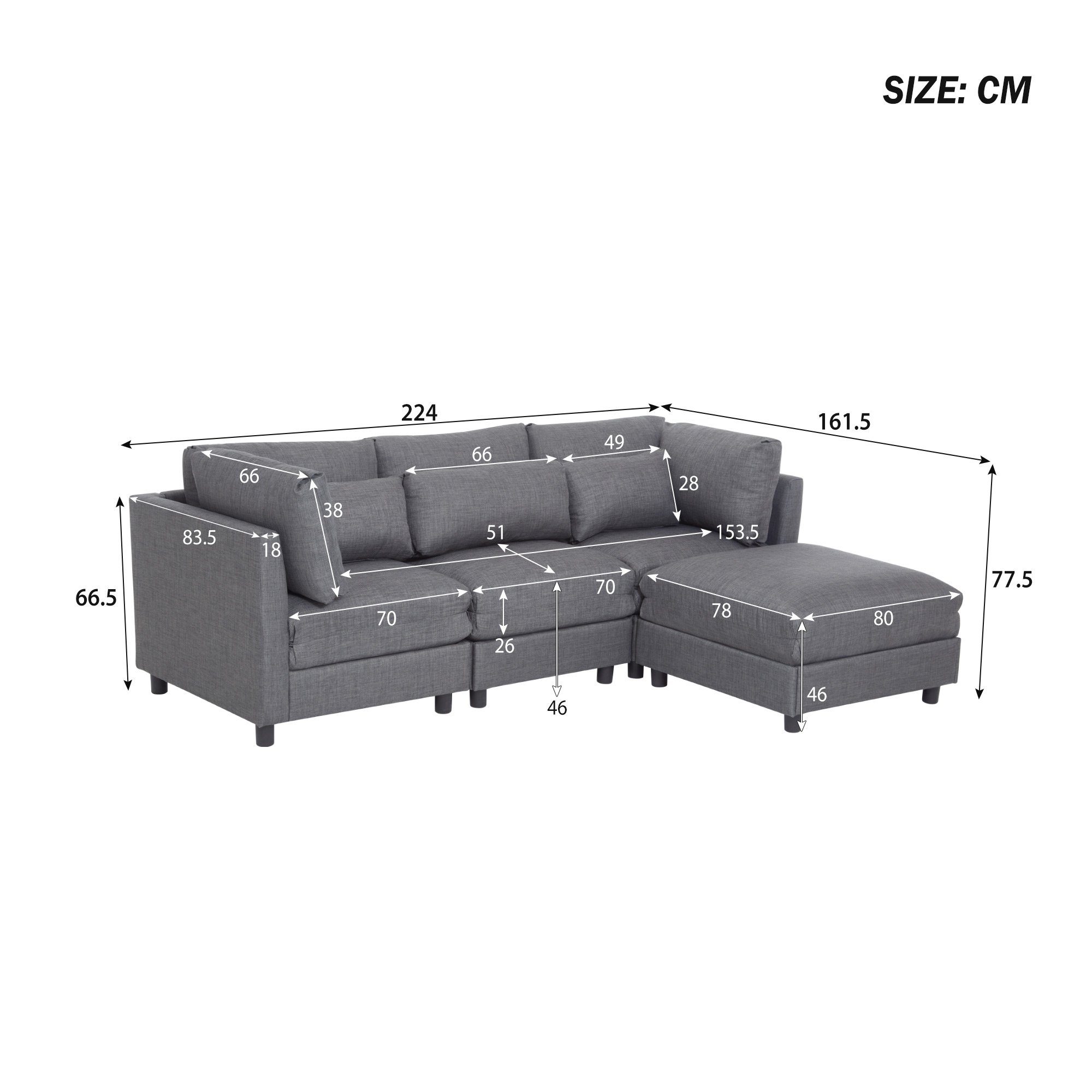 REDOM Sofa Ecksofa Schlafsofa, 3-Sitzer-Sofa, Wohnzimmersofa, Sofa mit Chaiselongue, mit Fußstütze