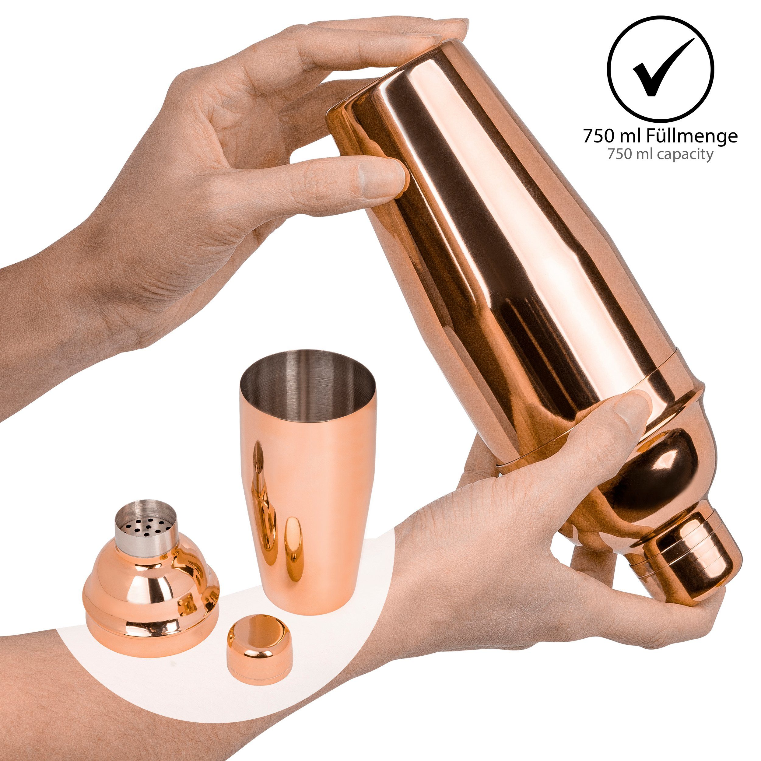 ONVAYA Cocktail Shaker Cocktail Set in Rosé-Gold, Cocktail Geschenkset mit Bambus-Halter