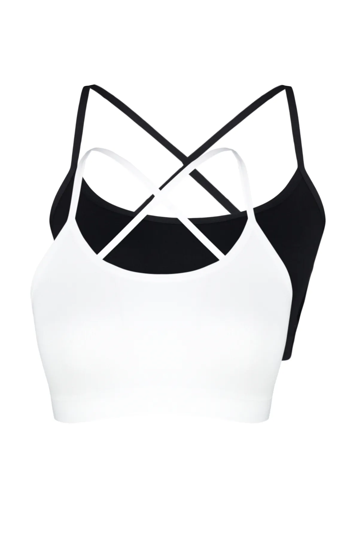 Trendyol Collection  Schwarz-weißer 2er-Pack nahtloser/nahtloser Träger-Bralette-Strick-BH ohne Überzug THMSS24SU00062