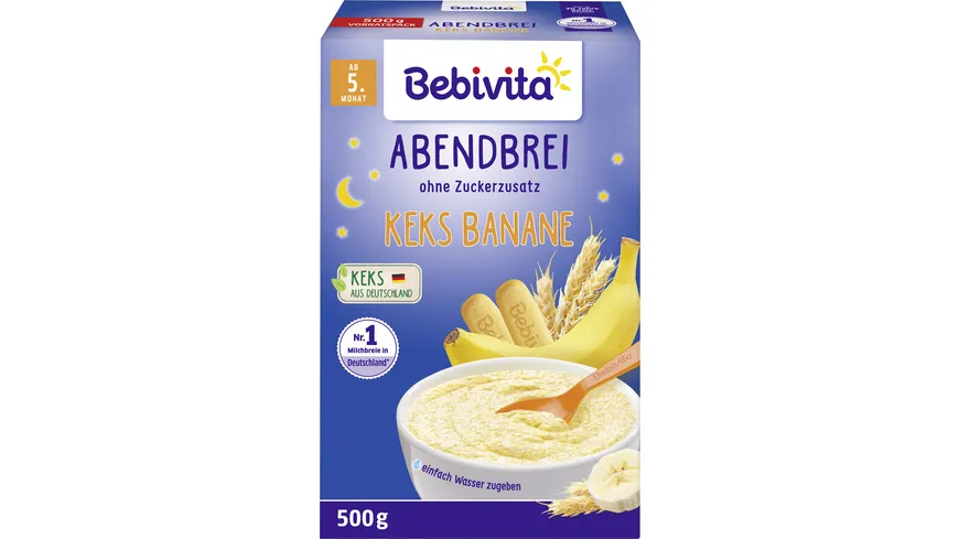 Bebivita Milchbreie ohne Zuckerzusatz Abendbrei Keks-Banane 500 g