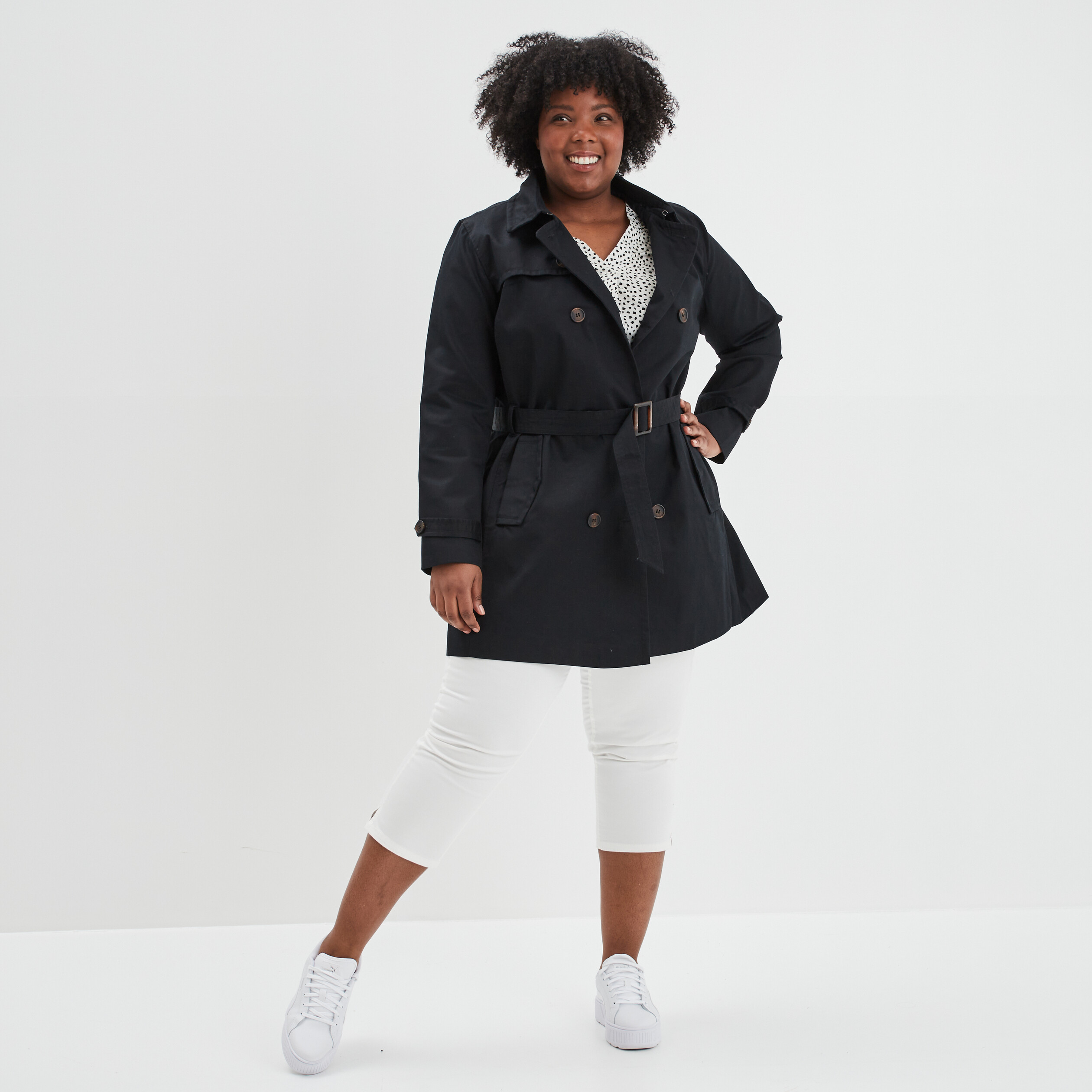 Trench droit ceinturé noir femme grande taille | La Halle