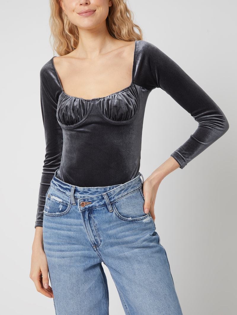 Body aus Samt Modell 'Carol' in mittelgrau