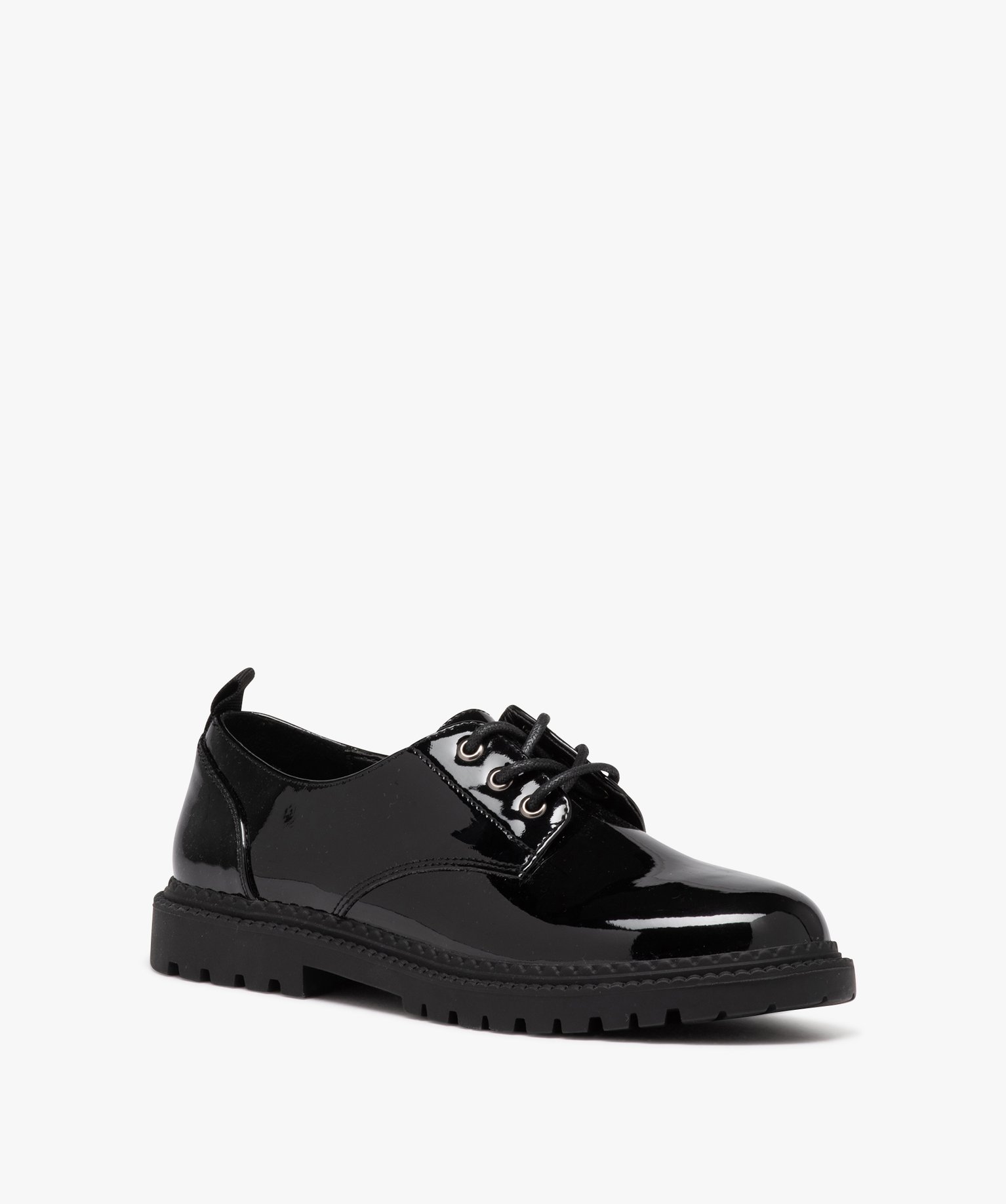 Derbies fille unis dessus vernis à lacets noir | GEMO