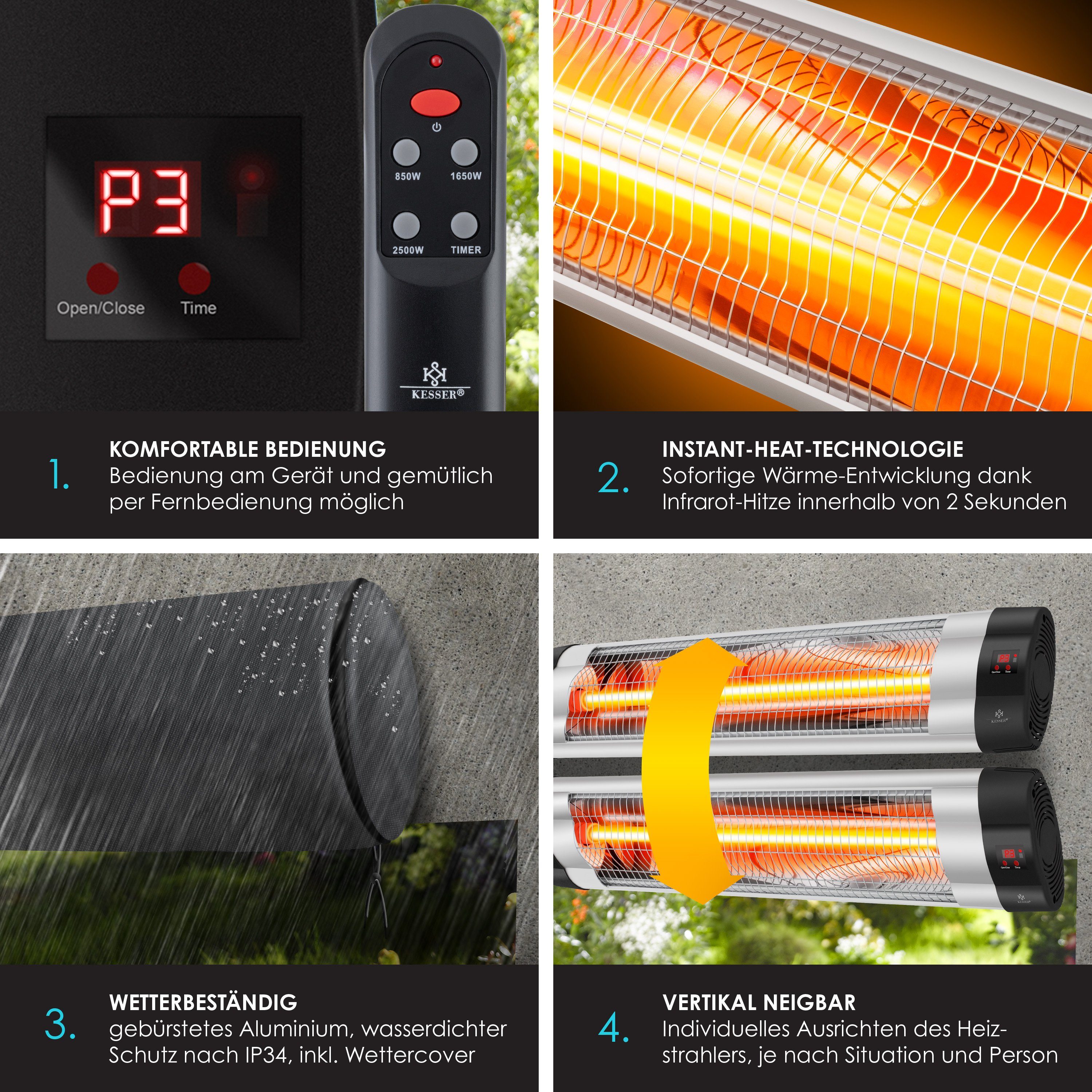 KESSER Heizstrahler, 2500 W, Infrarotstrahler 2500 Watt Infrarot Heizstrahler Fernbedienung