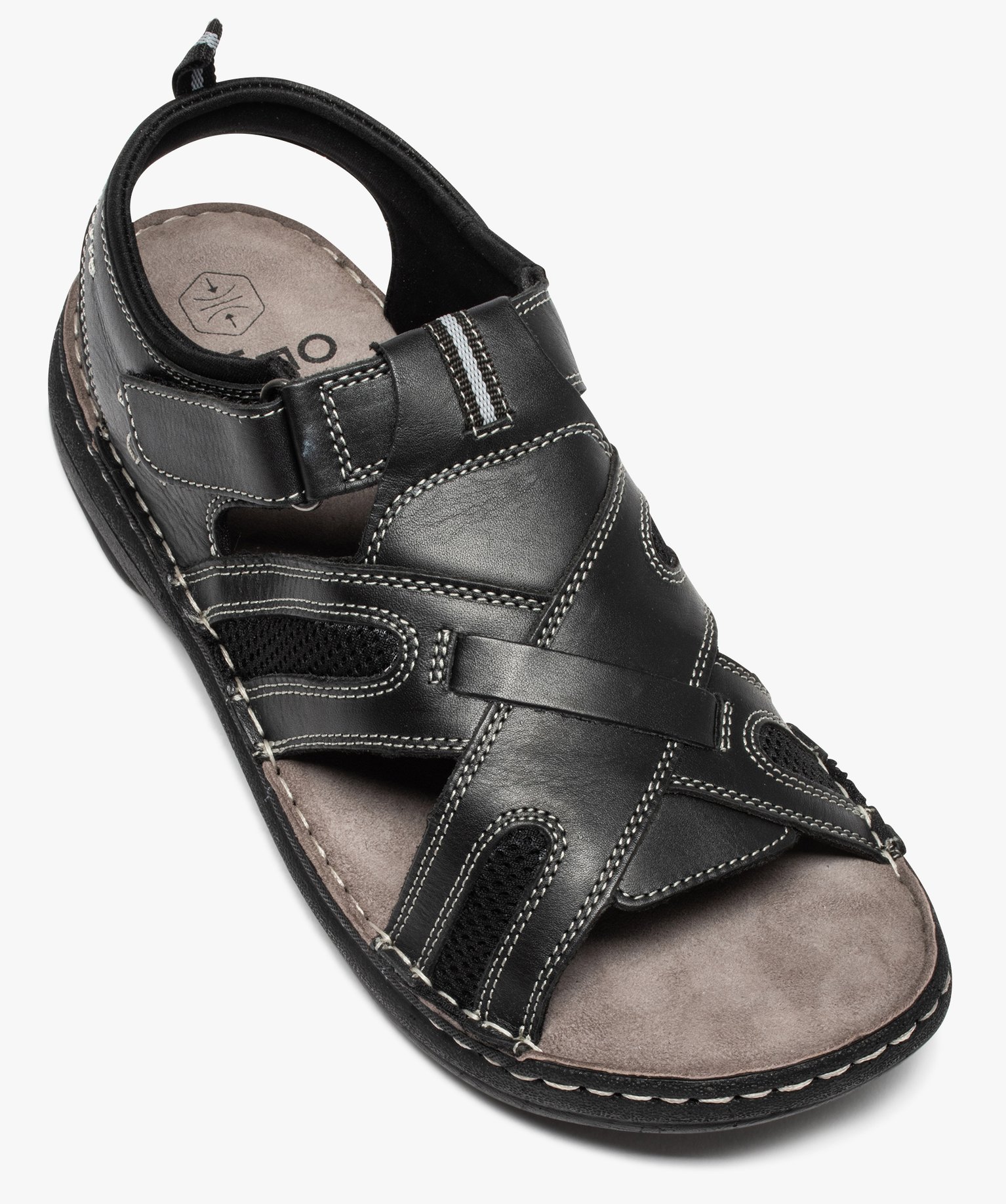 Sandales homme confort dessus cuir à surpiqres contrastées noir | GEMO
