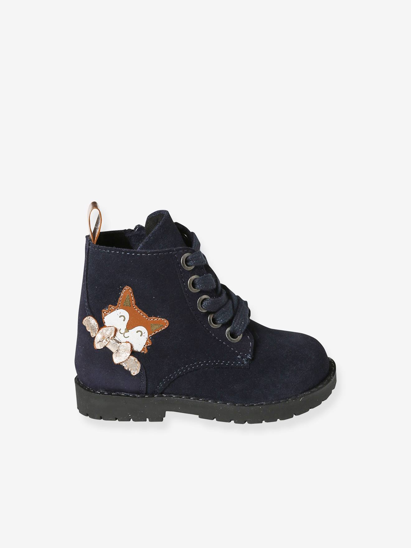 Boots lacées et zippées en cuir bébé marine