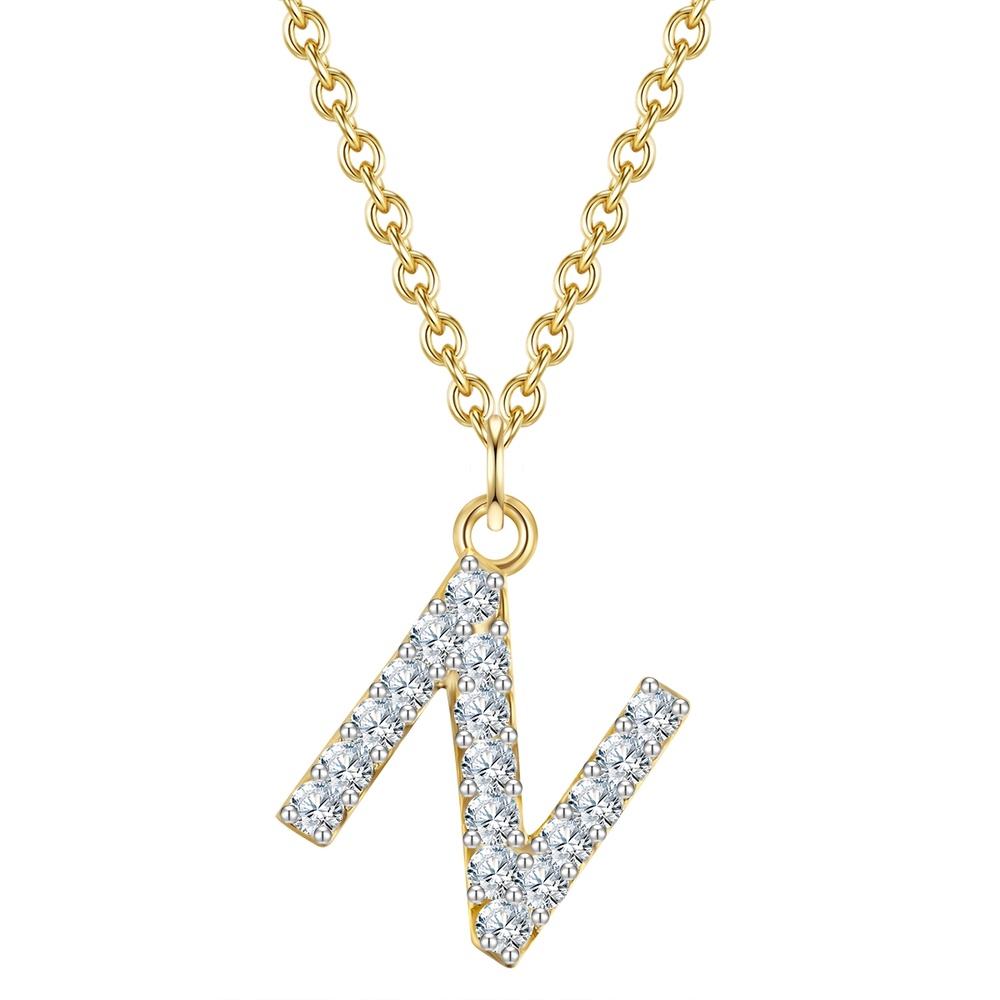 Glanzstücke München Collier en argent Lettre N Argent sterling Oxyde de zirconium (CZ) en Or jaune collier