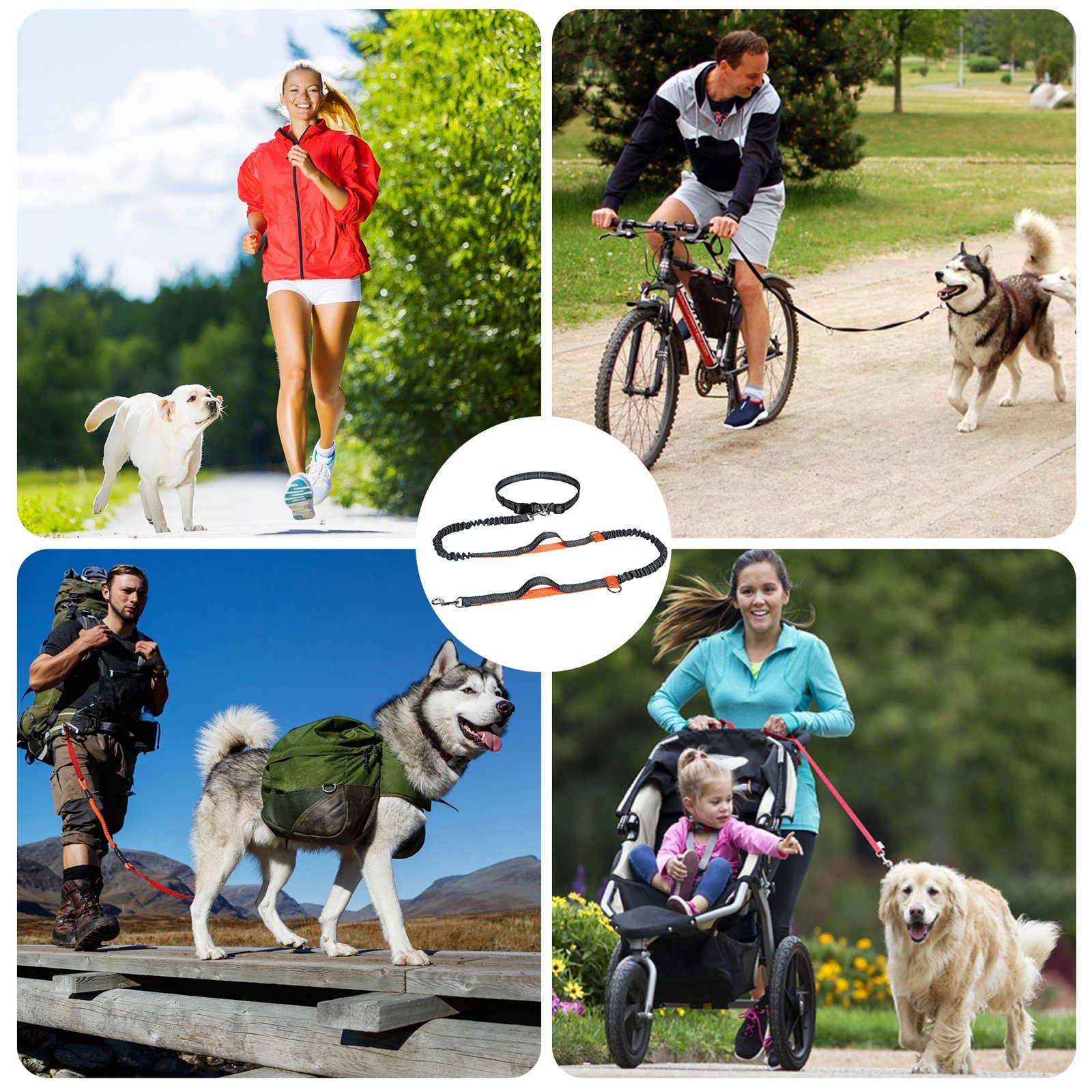 CALIYO Führleine Handfreie Hundeleine, Hundegürtel,Taillengürtel, Hundeleine, Koppler, Gürtel mit einziehbarem Bungee, reflektierende