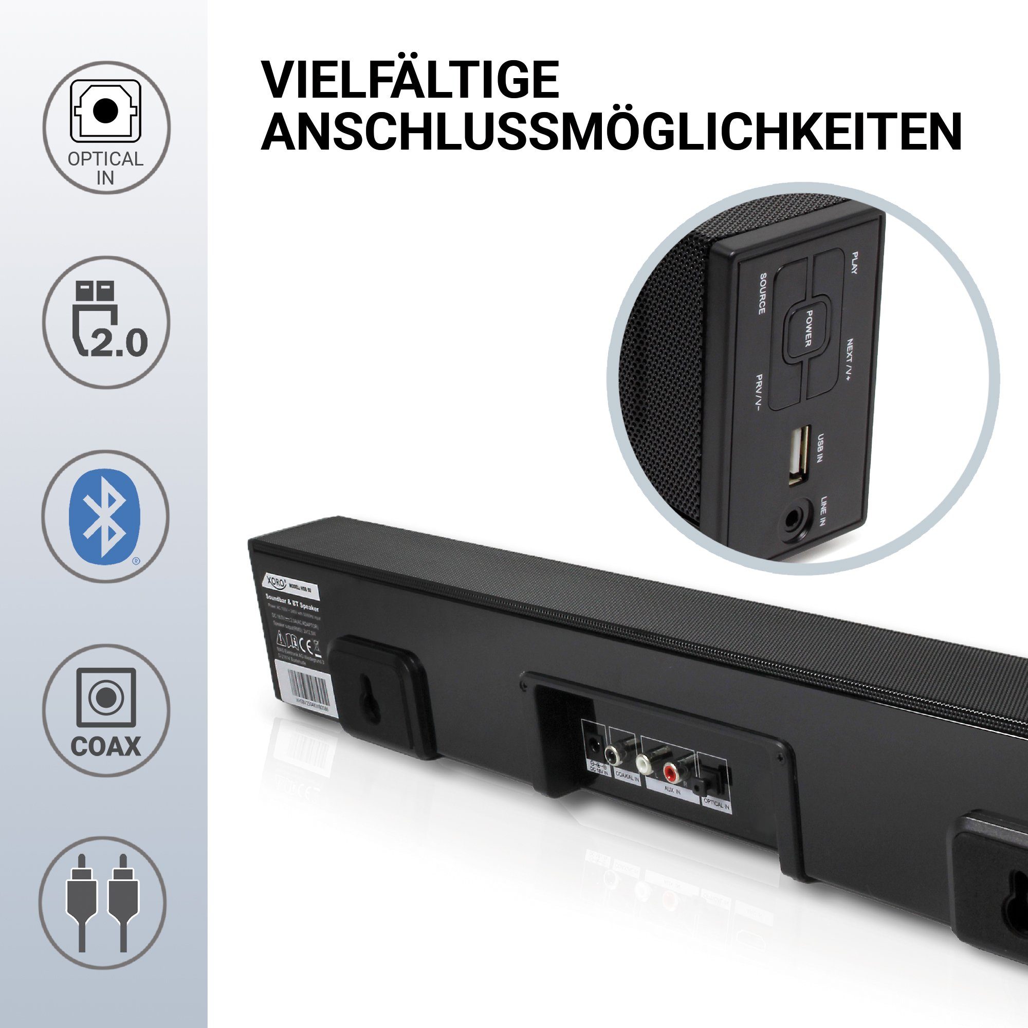 Xoro Xoro Soundbar HSB50 V2 Bluetooth Speaker MP3 fähige USB Schnittstelle Soundbar