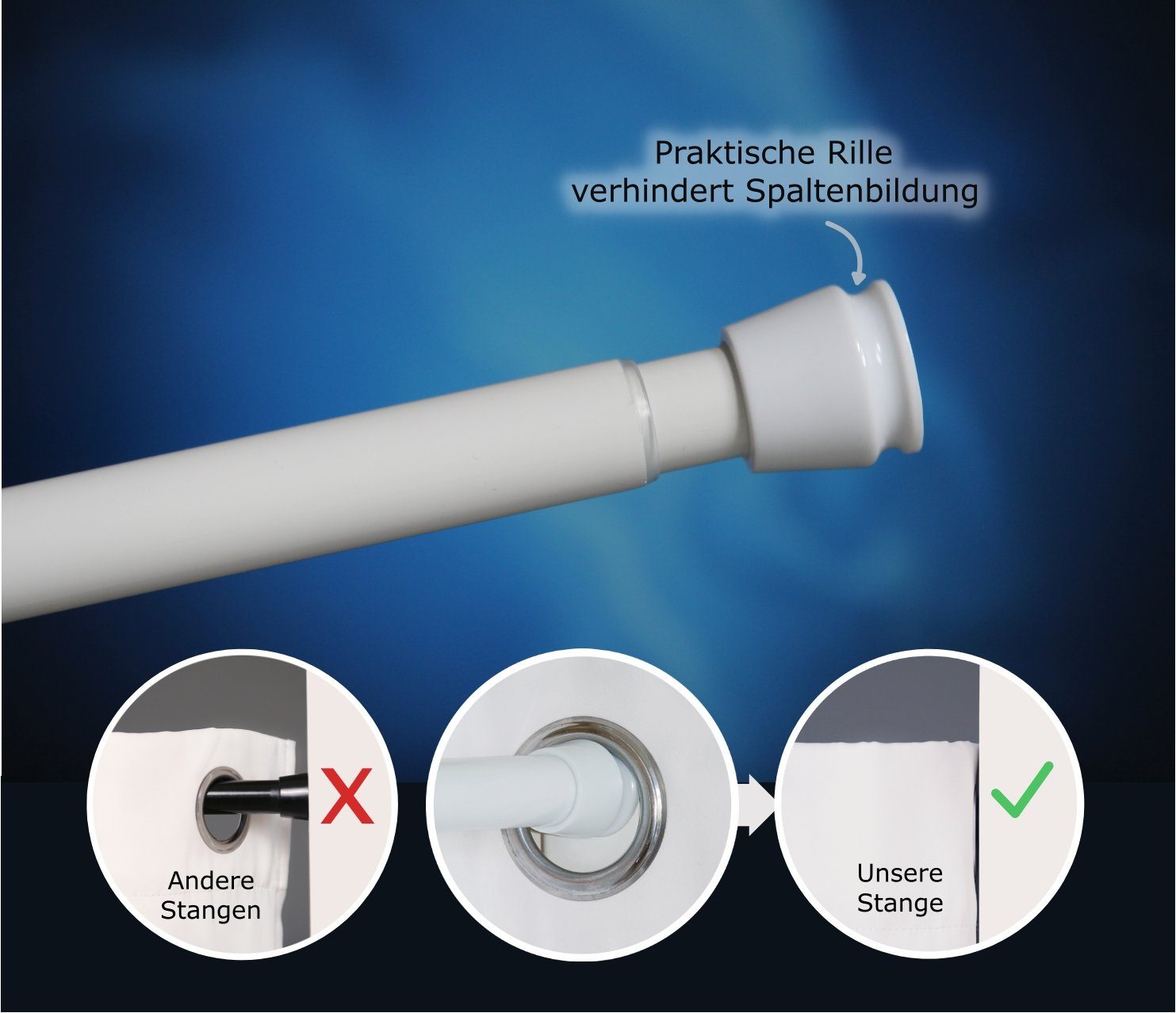 Türvorhang mit Stange weiß 70-120 cm Thermo Vorhang ohne Bohren, blickdicht, tinycurtains, Ösen, verdunkelnd, Polyester, grau Nebula, Türgardine mit Klemmstange Raumtrenner Vorhang Tür
