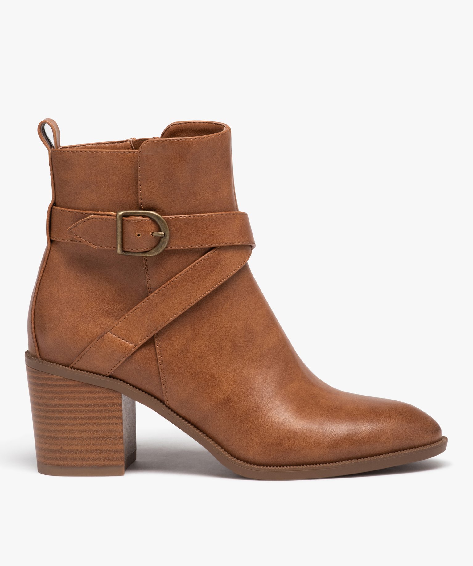 Boots à talon carré et bout amande femme camel | GEMO