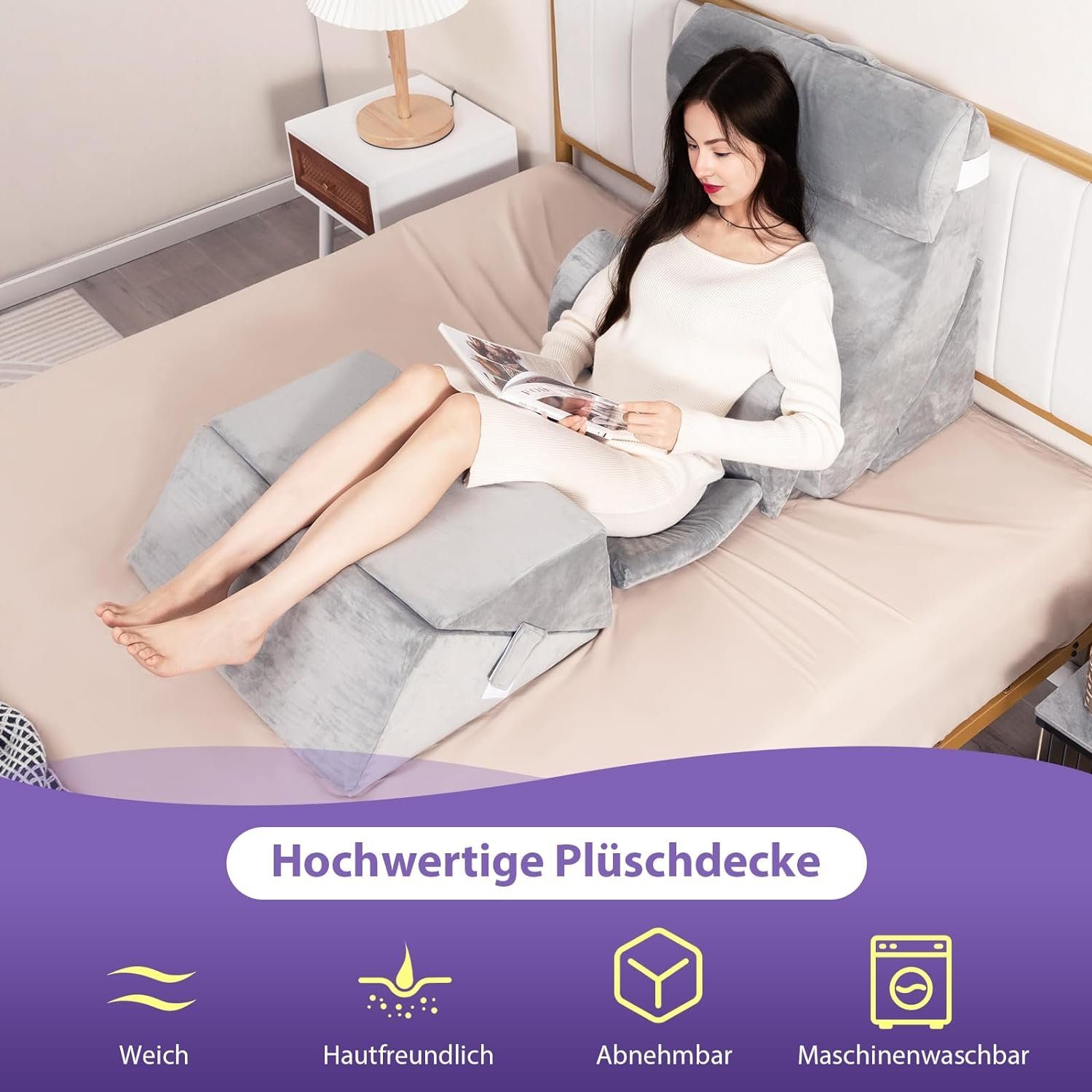 KOMFOTTEU Keilkissen 7-teiliges orthopädische Keilkissen-Set, mit waschbarem Bezug