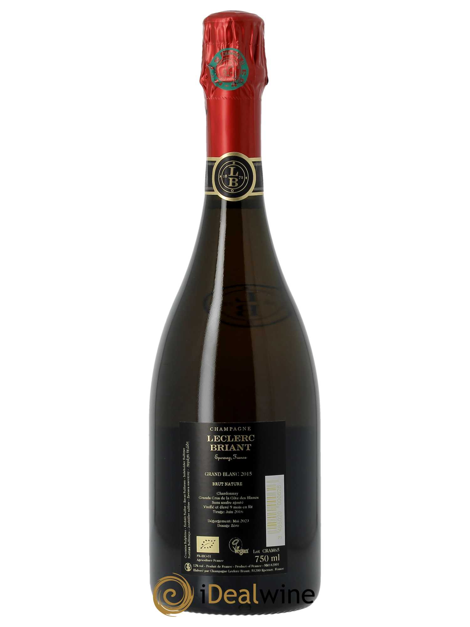 Grand blanc Blanc de Blancs Grand Cru Brut Nature Leclerc Briant  2015 - Lot de 1 Bouteille