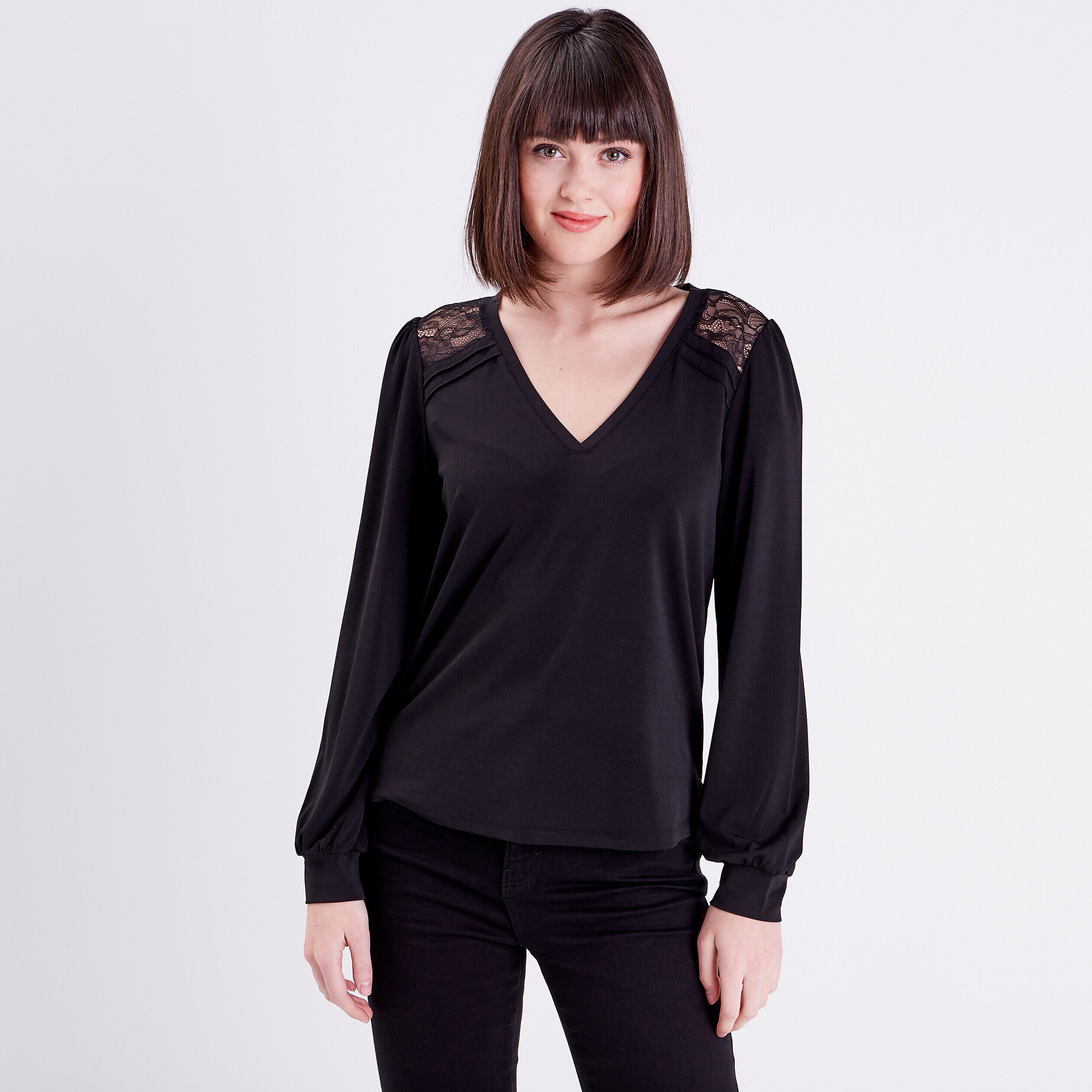 Blouse manches longues noir femme | Cache Cache