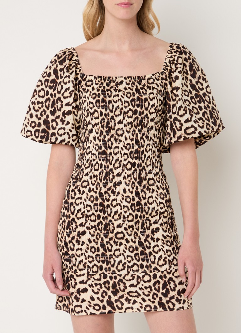 Refined Department Mini dress with leopard print and smocking